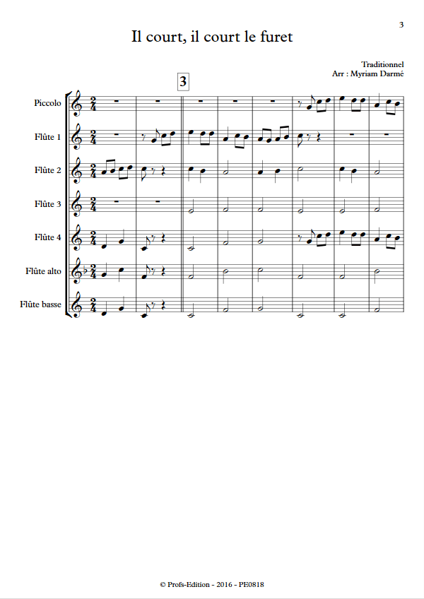 Il court le furet - Ensemble de Flûtes - TRADITIONNEL - app.scorescoreTitle