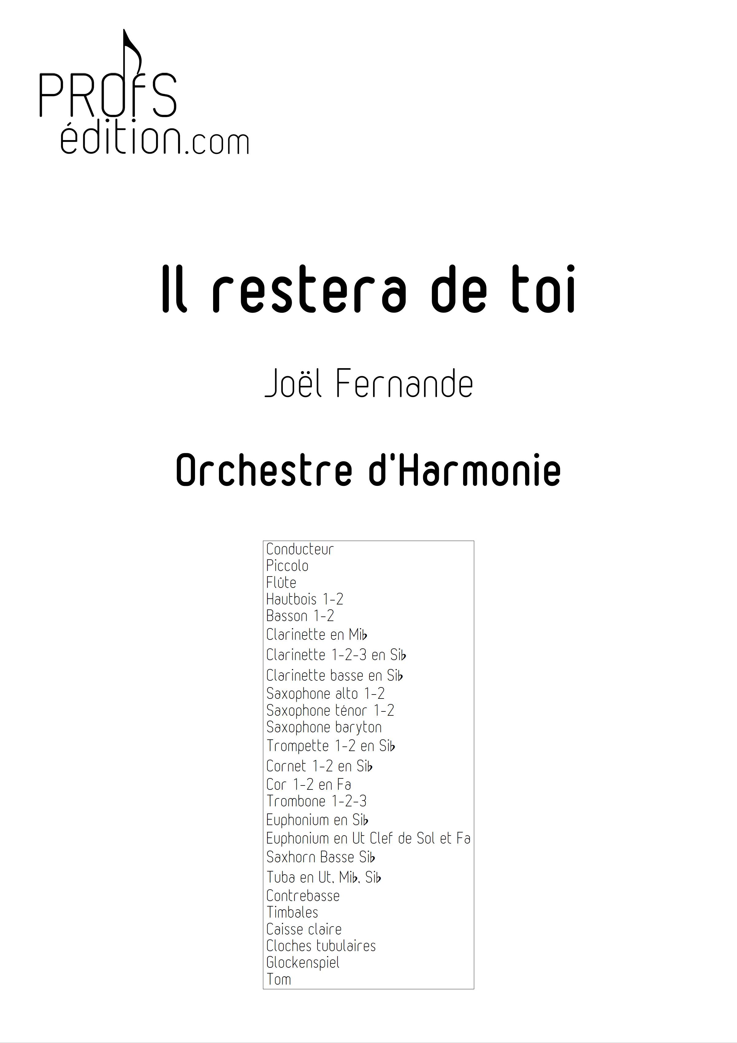 Il restera de toi - Orchestre d'harmonie - FERNANDE J. - page de garde