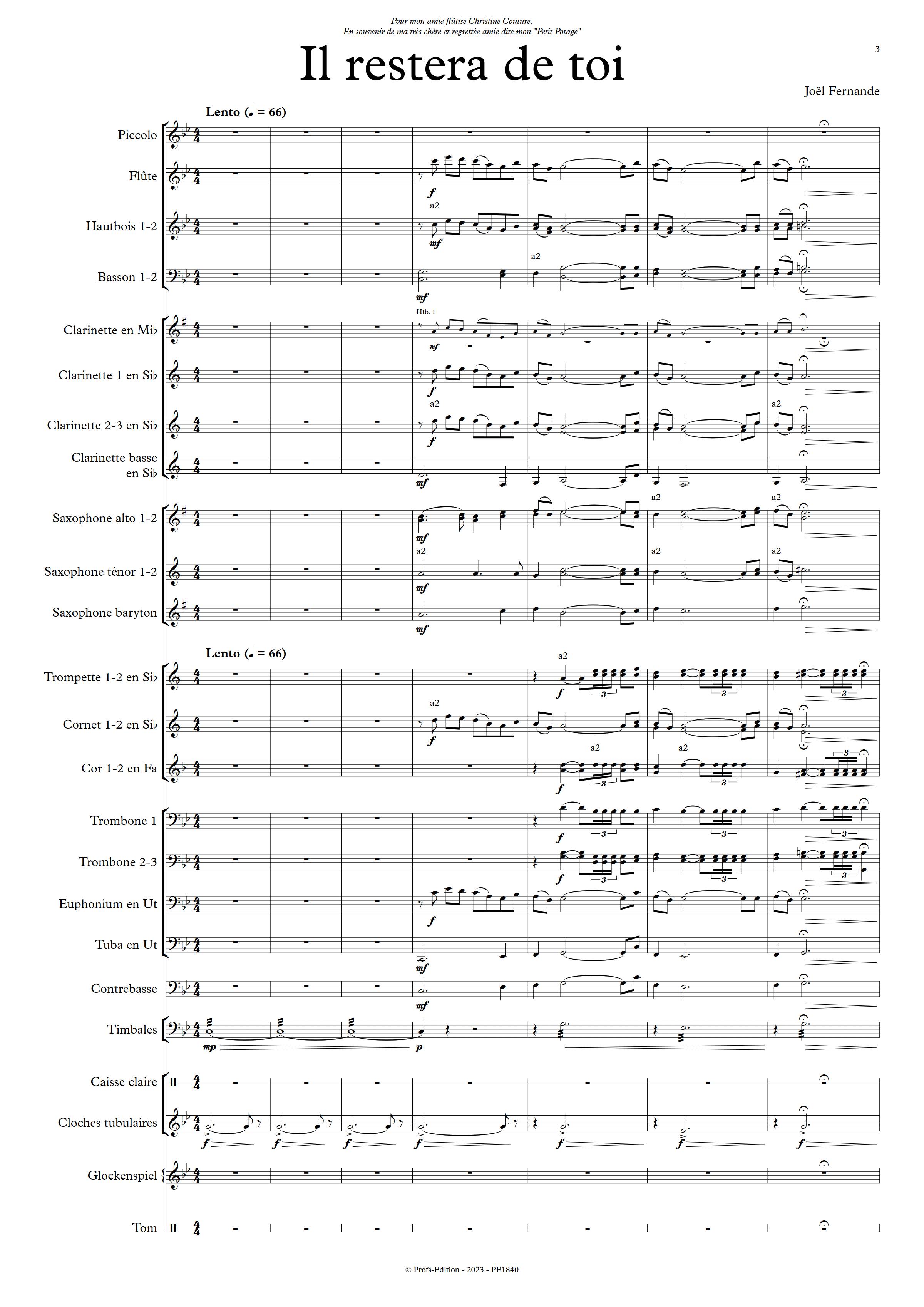Il restera de toi - Orchestre d'harmonie - FERNANDE J. - Partition