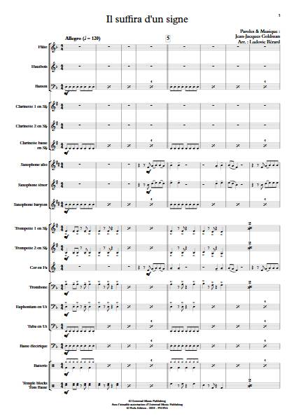 Il suffira d'un signe - Orchestre d'Harmonie - GOLDMAN J.J. - Partition