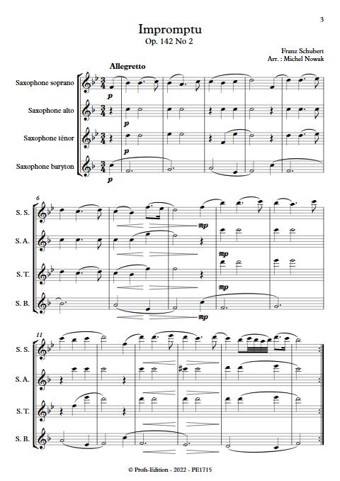 Impromptu op 142 Nr 2 - Quatuor de Saxophones - SCHUBERT F. - Partition