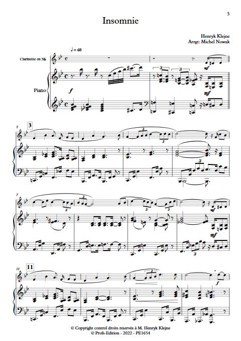 Insomnie - Clarinette & Piano - KLEJNE H. - Partition