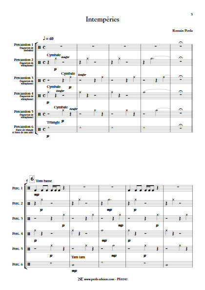 Intempéries - Sextette Percussions - PERDA R. - Partition