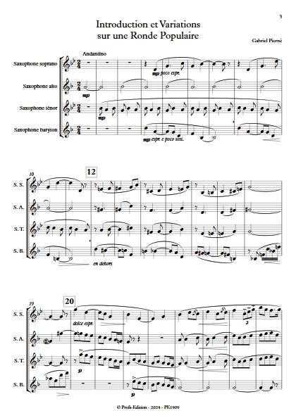 Introduction et Variations sur une Ronde Populaire - Quatuor de Saxophones - PIERNE G. - Partition