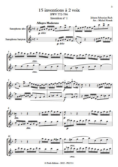 15 Inventions à 2 voix - Duo de Saxophones - BACH J. S. - Partition