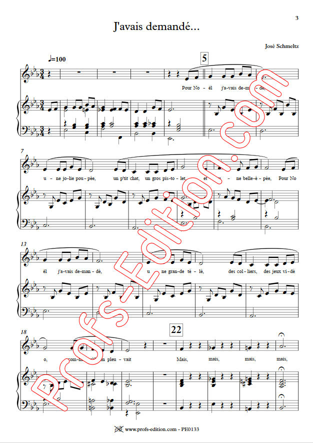 J'avais demandé - Chant & Piano - SCHMELTZ J. - Partition