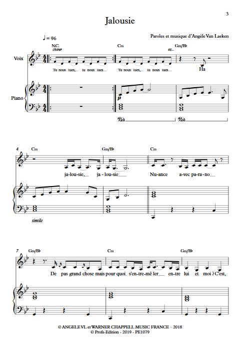 Jalousie - Piano Voix - ANGELE - Partition