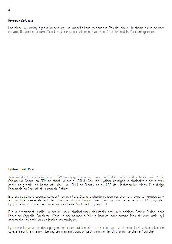 Janvier - Chez soi - Quatuor de Clarinettes - CURT PITOU L. - Fiche Pédagogique