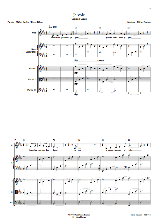 Je Vole - Ensemble à Géométrie Variable - SARDOU M. - Partition