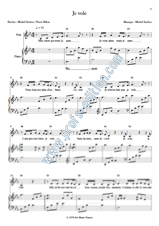 Je Vole - Piano Voix - SARDOU M. - Partition