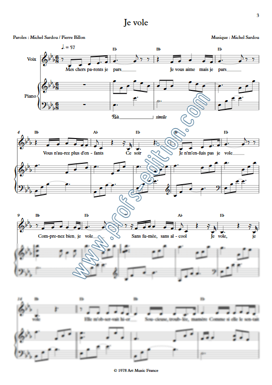 Je Vole - Piano Voix - SARDOU M. - app.scorescoreTitle
