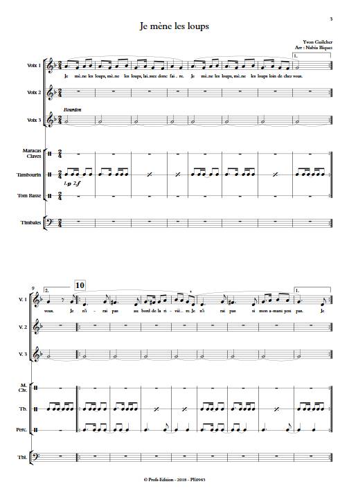 Je mène les loups - Chœur et Percussions - TRADITIONNEL FRANCAIS - Partition