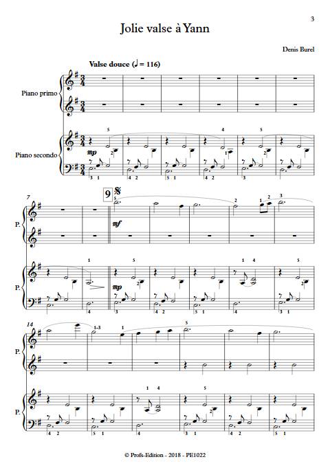 Jolie valse a Yann - Piano 4 mains - BUREL D. - Partition