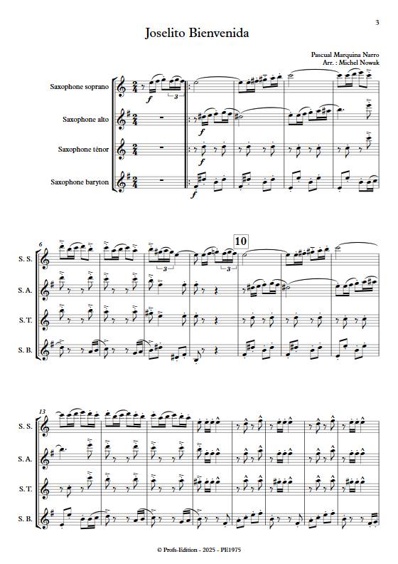 Joselito Bienvenida - Quatuor de saxophones - NARRO P. M. - Partition