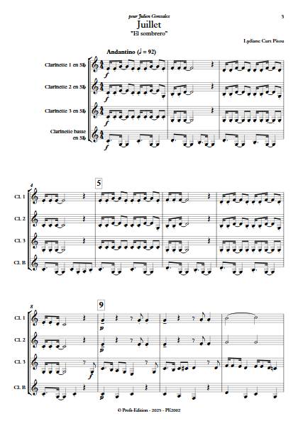 Juillet - El sombrero - Quatuor de Clarinettes - CURT PITOU L. - Partition