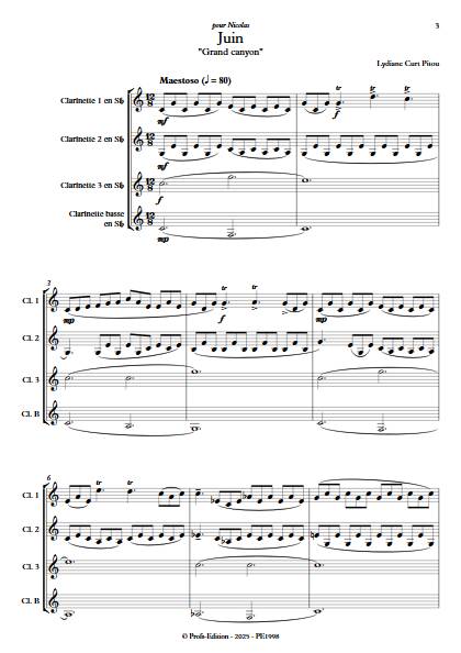 Juin - Grand Canyon - Quatuor de Clarinettes - CURT PITOU L. - Partition
