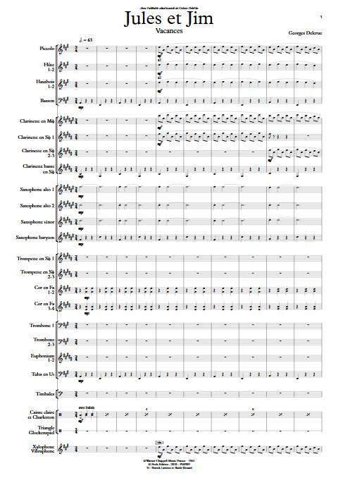 Jules et Jim (Vacances) - Orchestre d'Harmonie - DELERUE G. - Partition