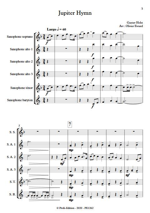 Jupiter Hymn - Ensemble de Saxophones - HOLST G. - Partition