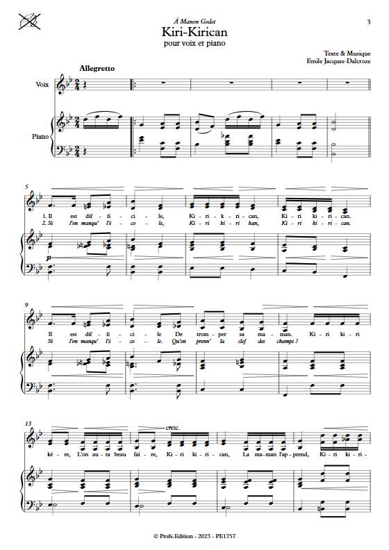 Kiri-Kirican - Piano Voix - DALCROZE E. J. - Partition