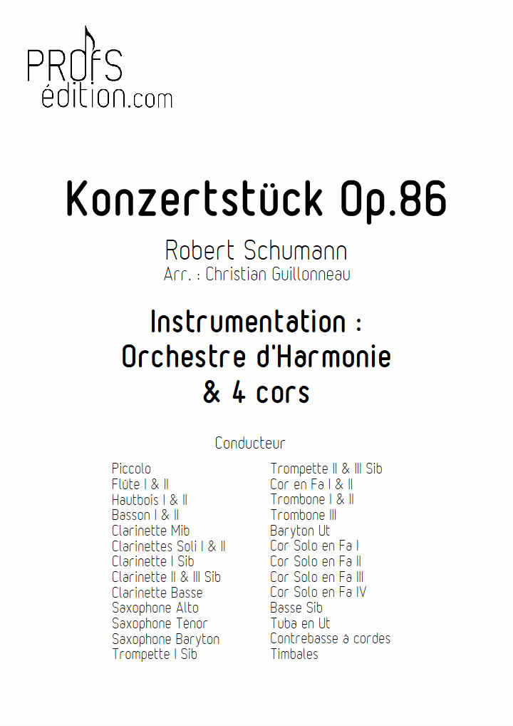 Concerto Konzertstuck - 4 Cors & Harmonie - SCHUMANN R. - page de garde