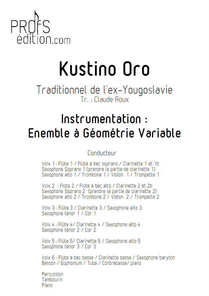 Kustino Oro - Ensemble Géométrie Variable - TRADITIONNEL YOUGOSLAVIE - page de garde