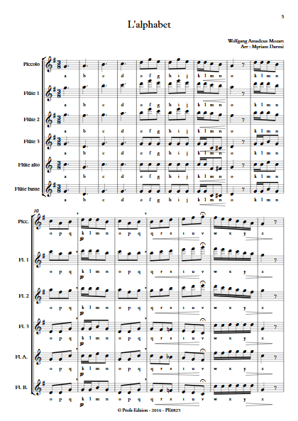 L'Alphabet - Ensemble de Flûtes - TRADITIONNEL - Partition