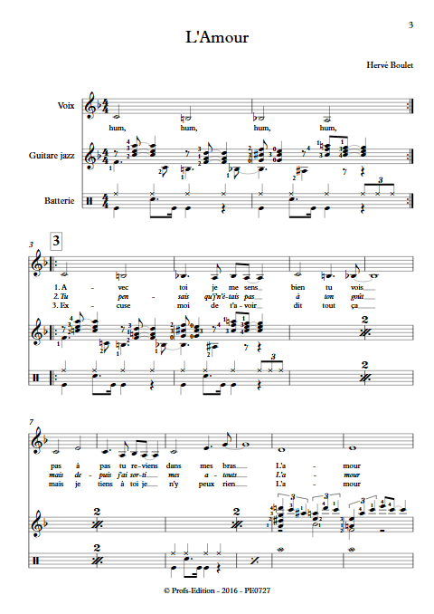 L'Amour - Trio Chant, Guitare, Batterie - BOULET H. - Partition