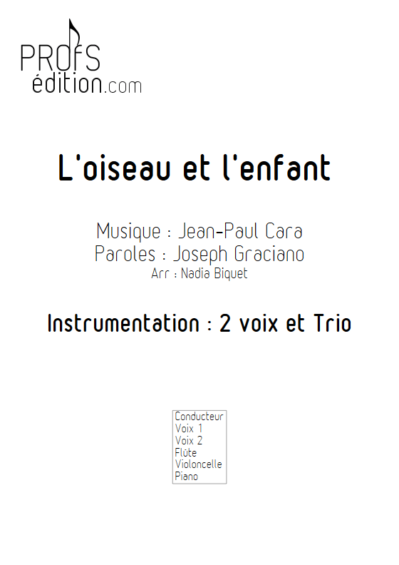 L'Oiseau et l'enfant - 2 voix et Trio - CARA J.P. - page de garde