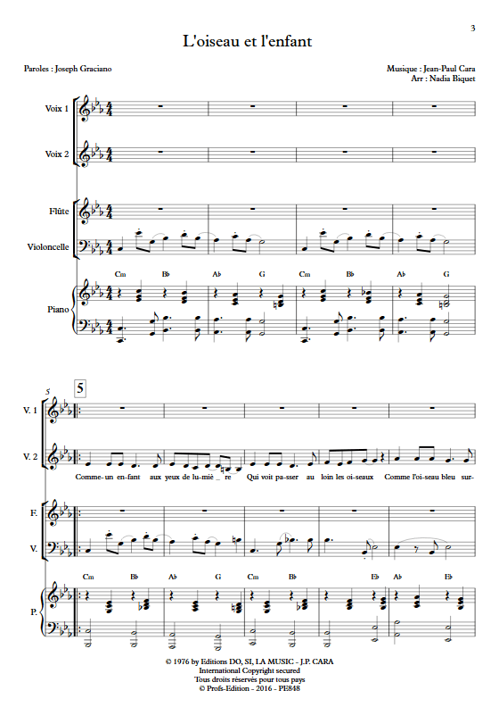 L'Oiseau et l'enfant - 2 voix et Trio - CARA J.P. - app.scorescoreTitle