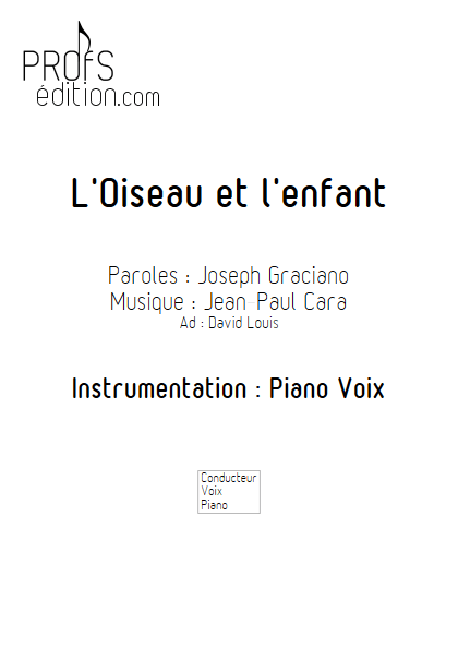 L'Oiseau et l'enfant - Piano Voix - CARA J.P. - page de garde