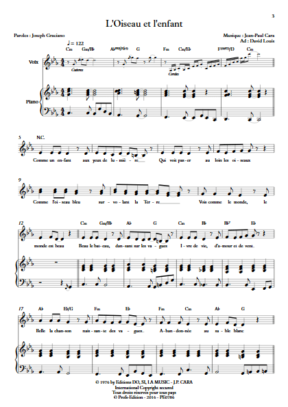 L'Oiseau et l'enfant - Piano Voix - CARA J.P. - app.scorescoreTitle