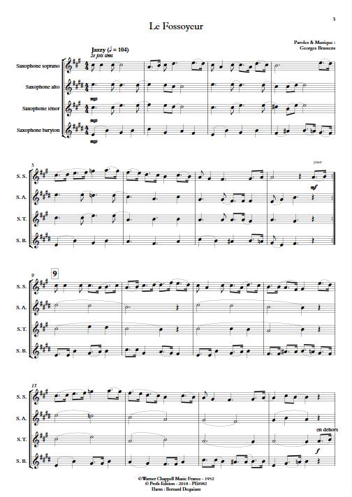 Le Fossoyeur - Quatuor de Saxophones - BRASSENS G. - Partition