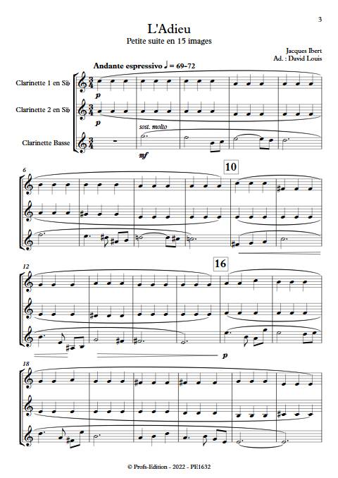 L'Adieu - Trio de Clarinettes - IBERT J. - Partition