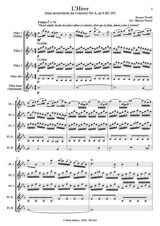 L'Hiver 2e mvt - Ensemble de Flûtes - VIVALDI A. - Partition