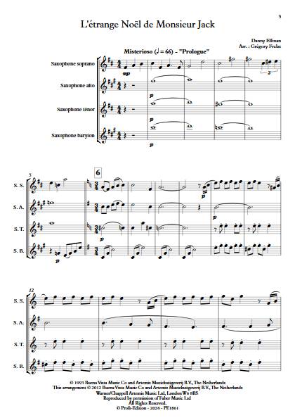 L'étrange Noël de Monsieur Jack - Quatuor de Saxophones - ELFMAN D. - Partition