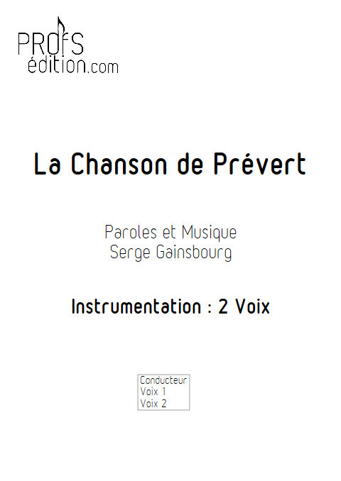 La Chanson de Prévert - Chœur 2 Voix - GAINSBOURG S. - page de garde