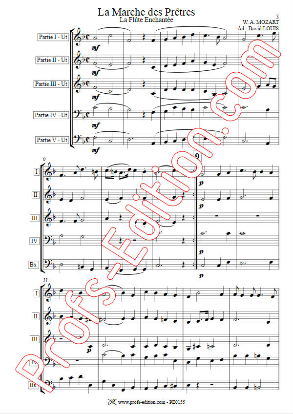 La Marche des Prêtres (La flûte enchantée) - Ensemble Géométrie Variable - MOZART W. A. - Partition