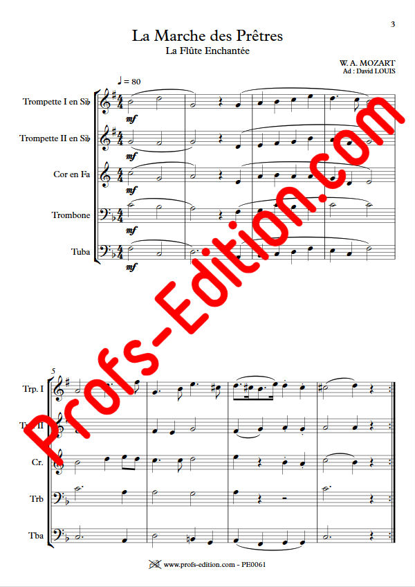 La Marche des Prêtres - Quintette Cuivres - MOZART W. A. - Partition