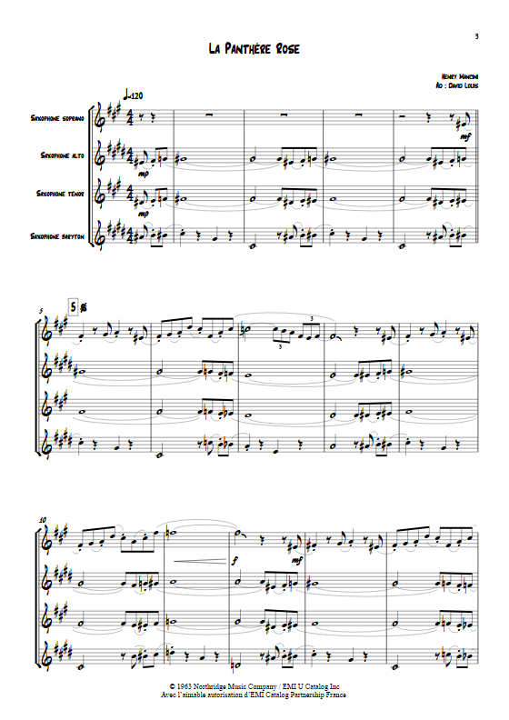 La Panthère Rose - Quatuor de Saxophones - MANCINI H. - Partition