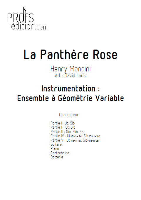 La Panthère Rose - Ensemble à Géométrie Variable - MANCINI H. - page de garde