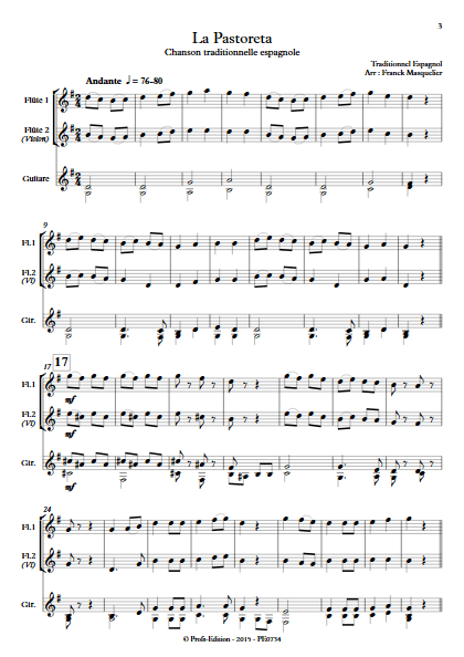 La Pastoreta - Trio Flûtes et Guitare - Traditionnel - app.scorescoreTitle