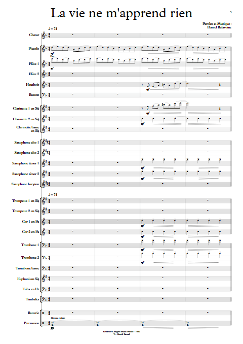 La vie ne m’apprend rien - Orchestre d'Harmonie - BALAVOINE D. - Partition