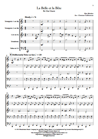 La Belle et le Bête (C'est la Fête) - Quintette de Cuivres - MENKEN A. - Partition