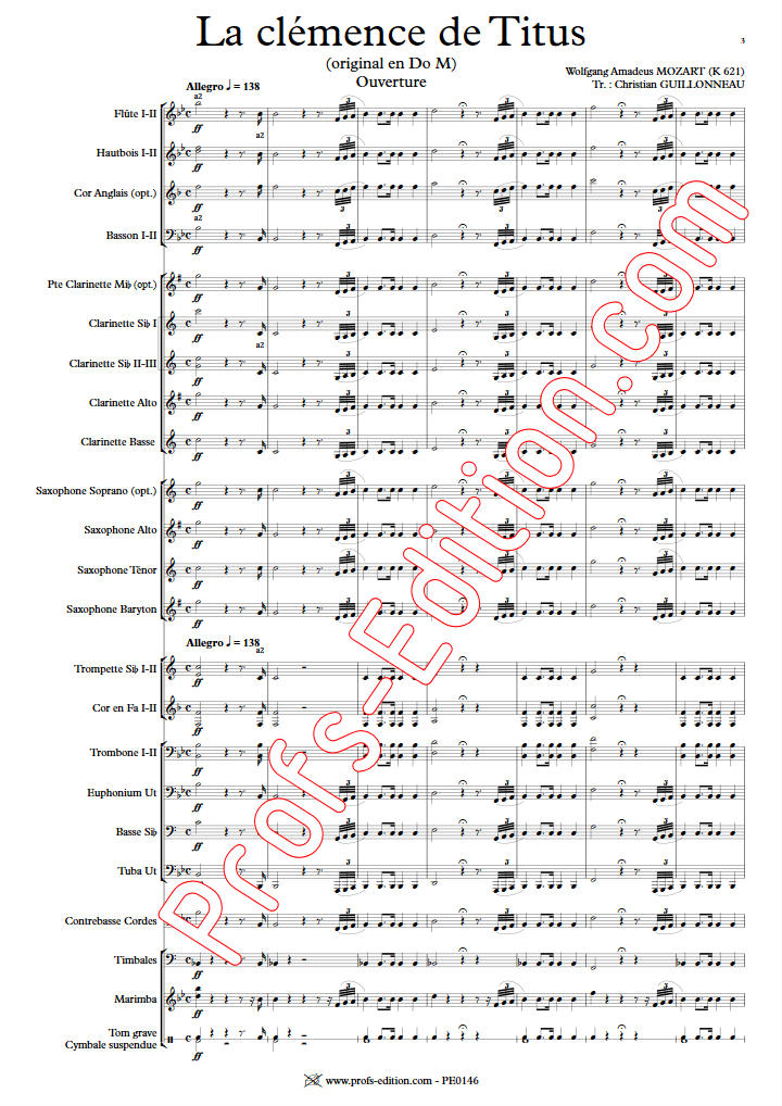 La Clémence de Titus - Orchestre d'harmonie - GUILLONNEAU C. - Partition