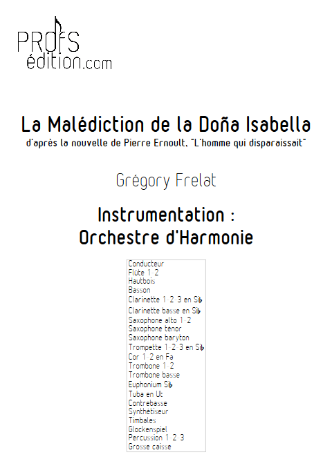 La malédiction de la Dona Isabella - Orchestre d'Harmonie - FRELAT G. - page de garde