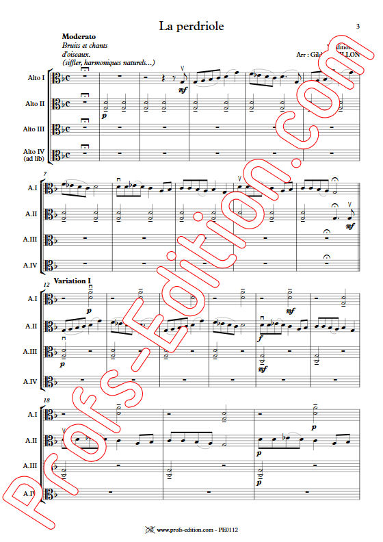 La Perdriole - Trio ou Quatuor Violons Alto - TRADITIONNEL - app.scorescoreTitle