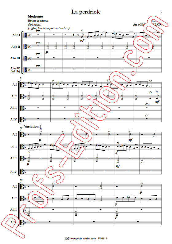 La Perdriole - Trio ou Quatuor Violons Alto - TRADITIONNEL - Partition
