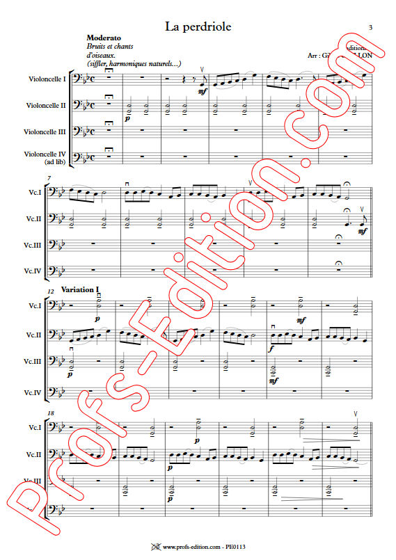 La Perdriole - Trio ou Quatuor Violoncelles - TRADITIONNEL - app.scorescoreTitle