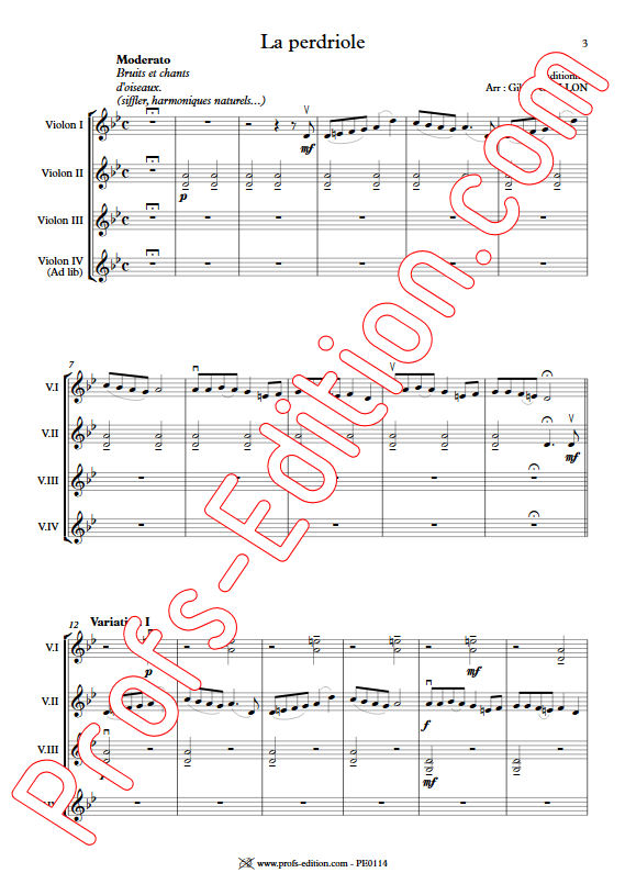La Perdriole - Trio ou Quatuor Violons - TRADITIONNEL - app.scorescoreTitle