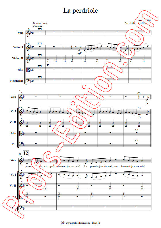 La Perdriole - Quatuor à cordes & Voix - TRADITIONNEL - Partition